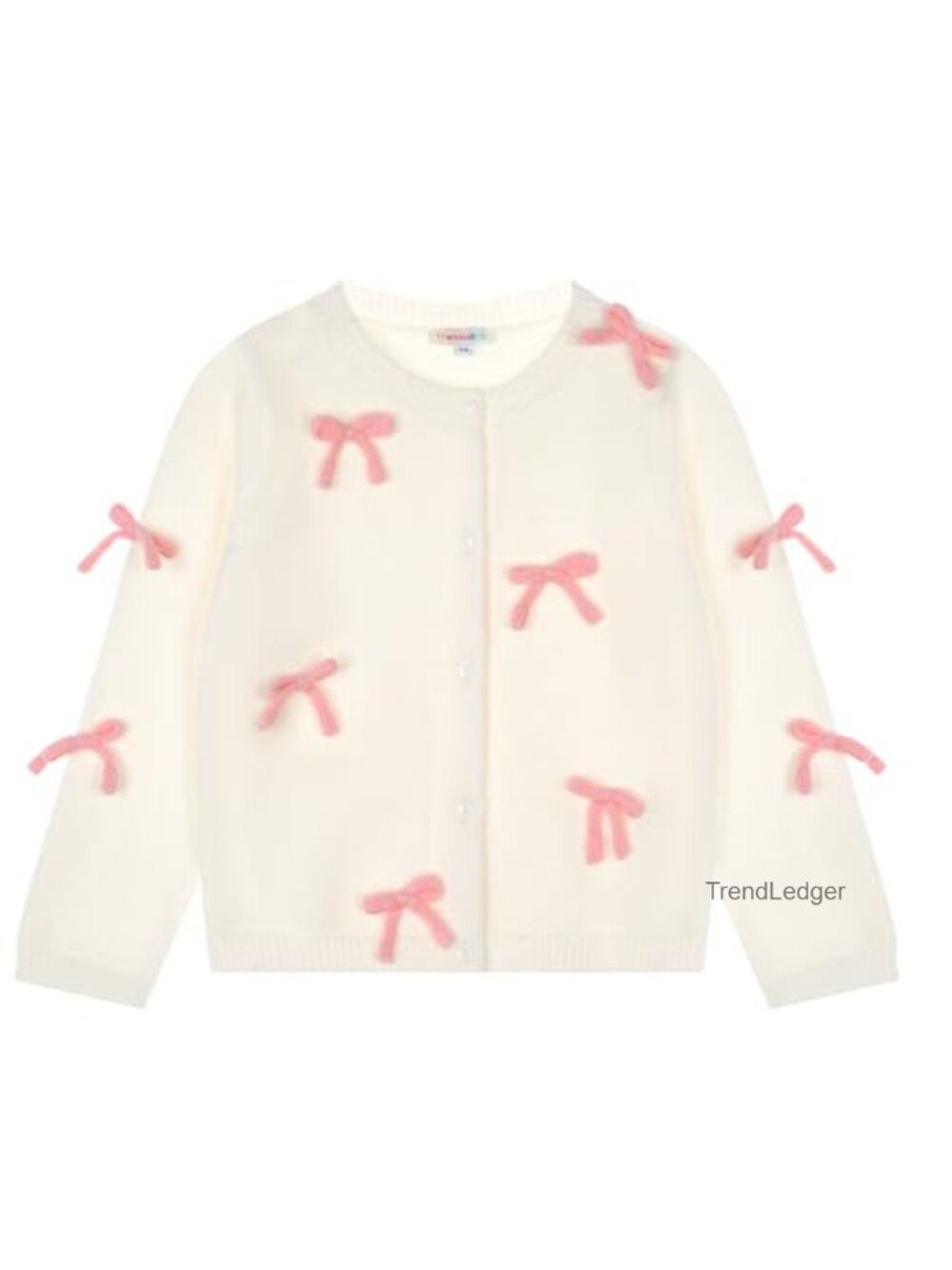 Girls 3D Bow Knitted Cardigan Long Sleeve Crew Neck Sweater